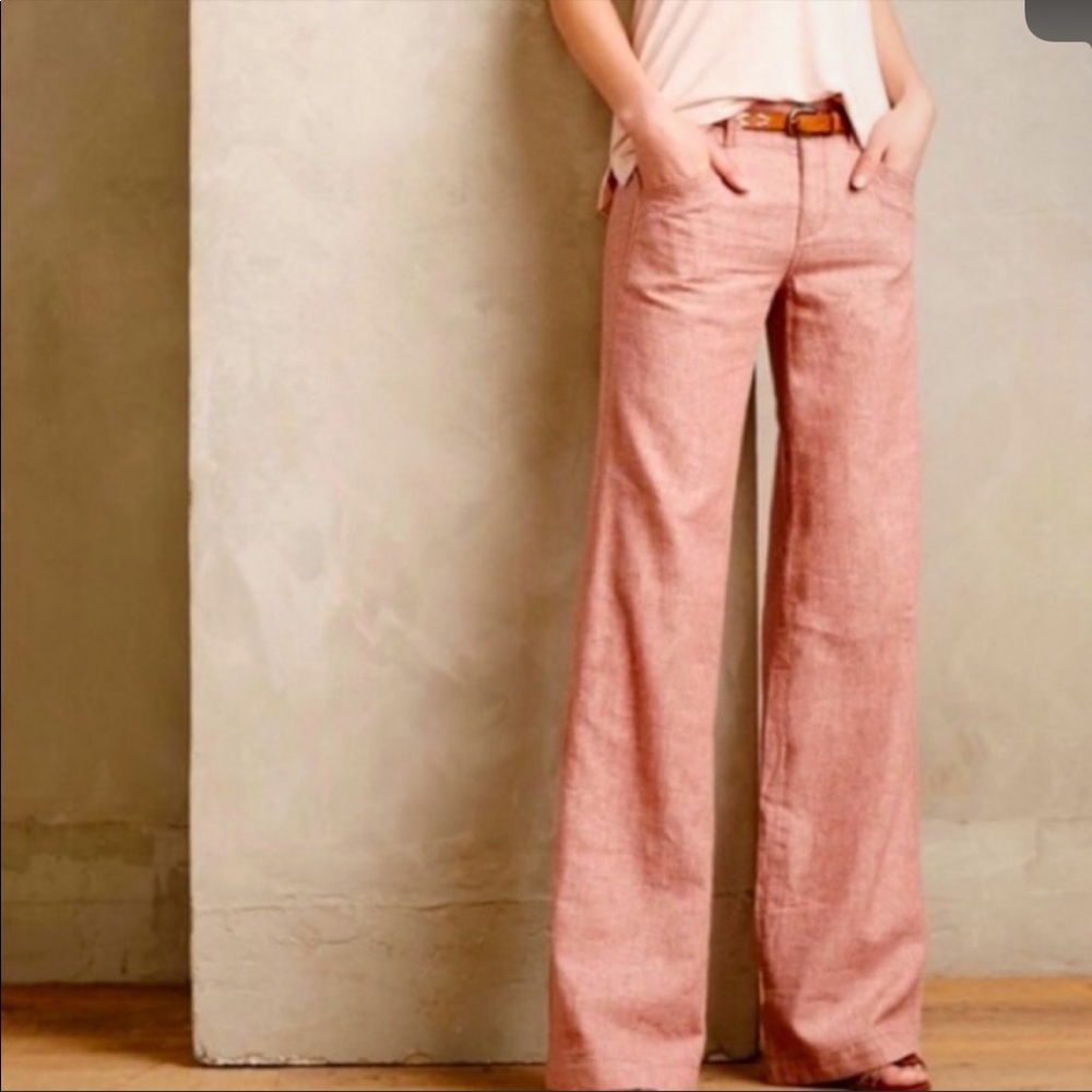 Pilcro and the Letterpress Linen Blend Pants Size 6 Pink Wide Leg - Picture 1 of 6